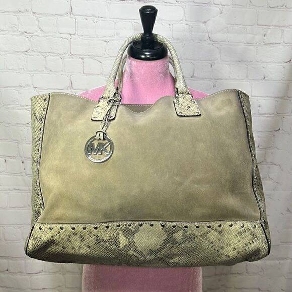 MICHAEL KORS sturdier grey suede & snakeskin leather tote EUC - Picture 1 of 16